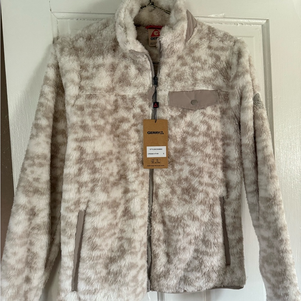 Gerry Weber Cream and Tan Teddy Jacket Plush Cozy Outerwear
